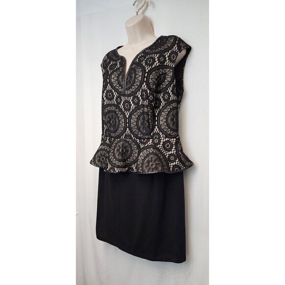 Enfocus Black Floral Lace Panel Back Zipper Sleeveless Stretch Peplum Dress 14W - Picture 5 of 7